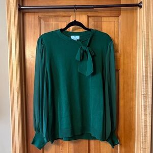 Green Blouse with Bow Detail and sheer sleeves